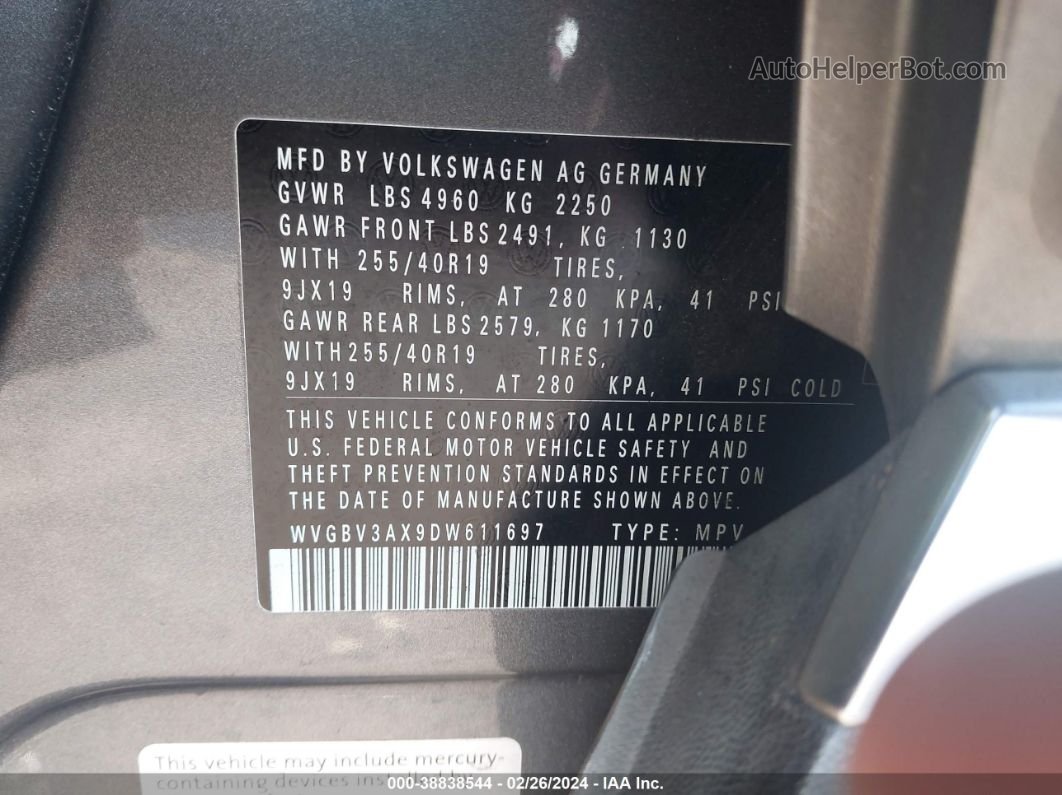 2013 Volkswagen Tiguan S/se/sel Gray vin: WVGBV3AX9DW611697