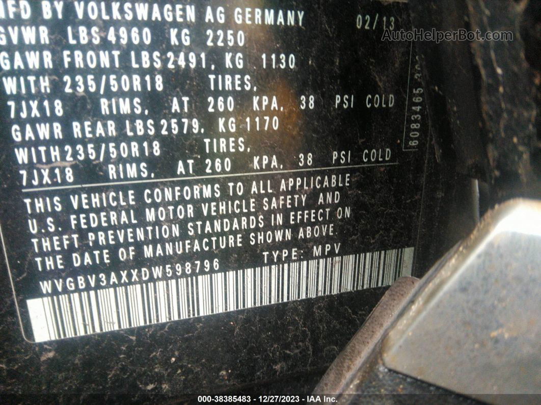 2013 Volkswagen Tiguan Se Black vin: WVGBV3AXXDW598796