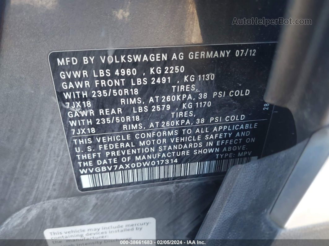 2013 Volkswagen Tiguan Se Серый vin: WVGBV7AX0DW017314