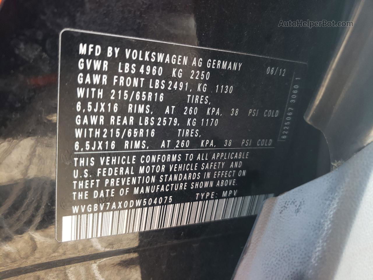 2013 Volkswagen Tiguan S Black vin: WVGBV7AX0DW504075