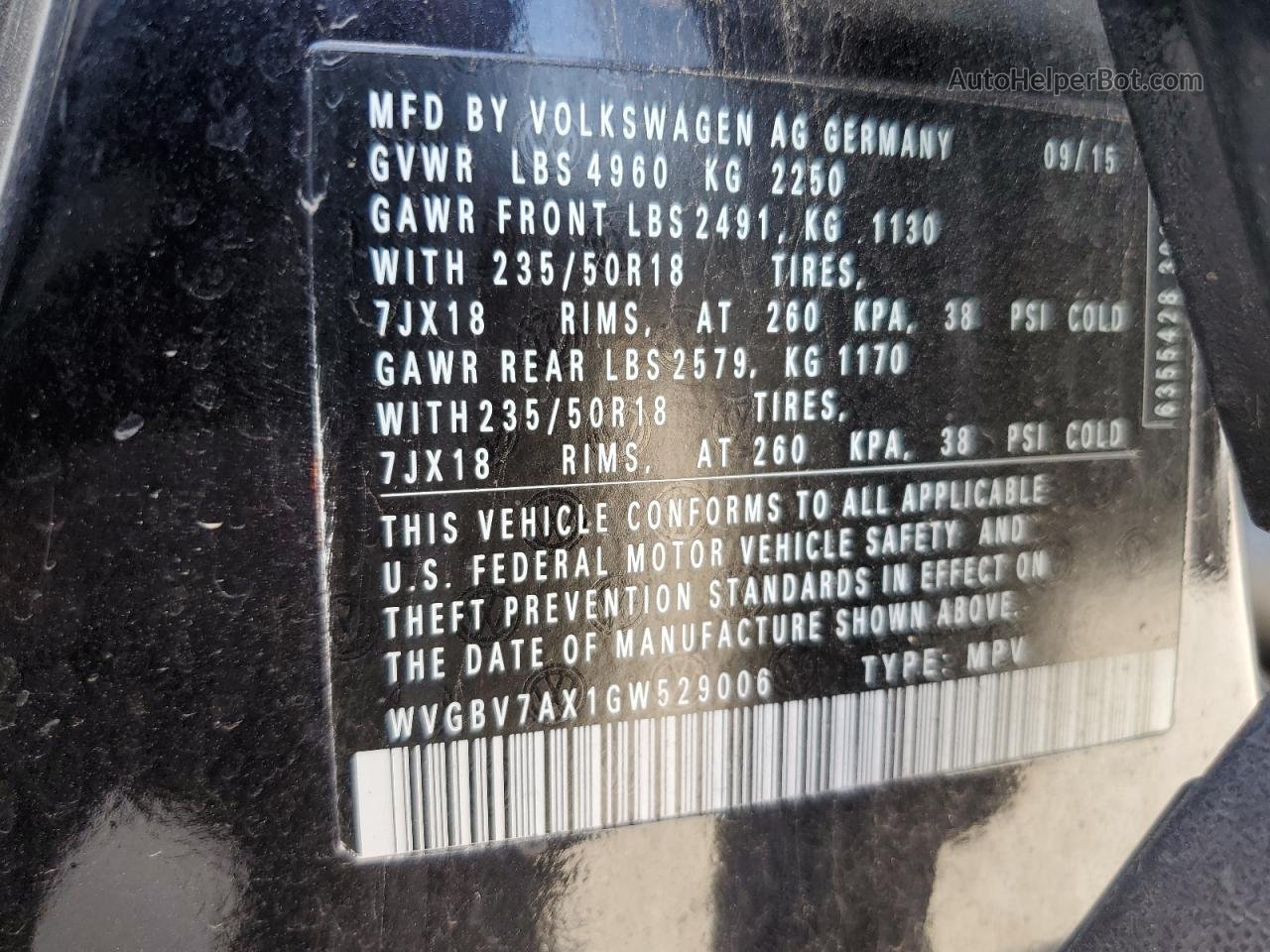2016 Volkswagen Tiguan S Black vin: WVGBV7AX1GW529006