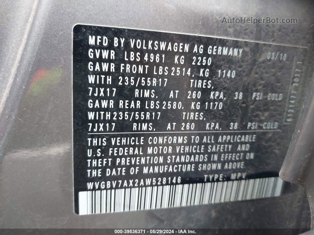 2010 Volkswagen Tiguan Wolfsburg Edition Gray vin: WVGBV7AX2AW528146