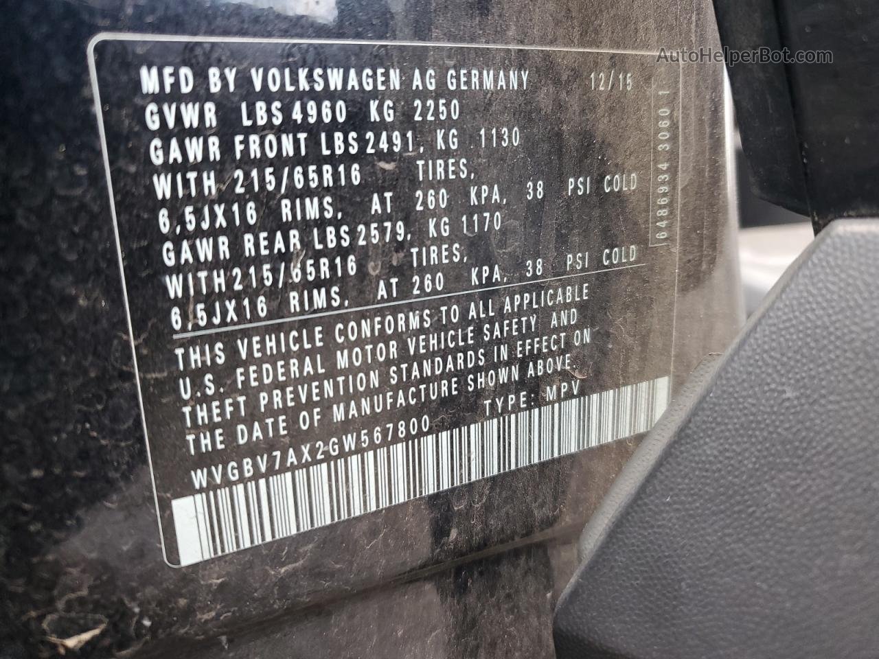 2016 Volkswagen Tiguan S Black vin: WVGBV7AX2GW567800