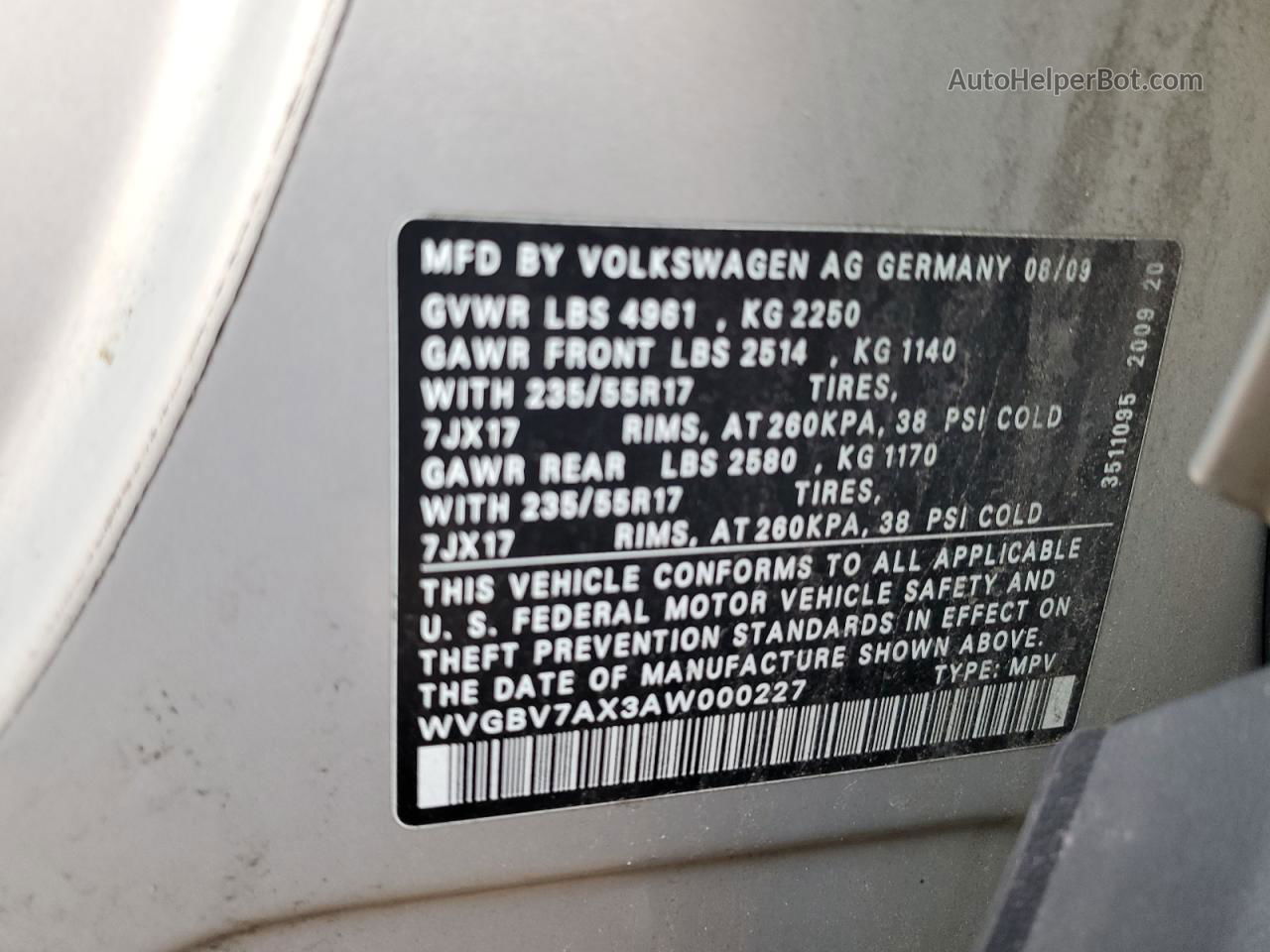 2010 Volkswagen Tiguan Se Серебряный vin: WVGBV7AX3AW000227