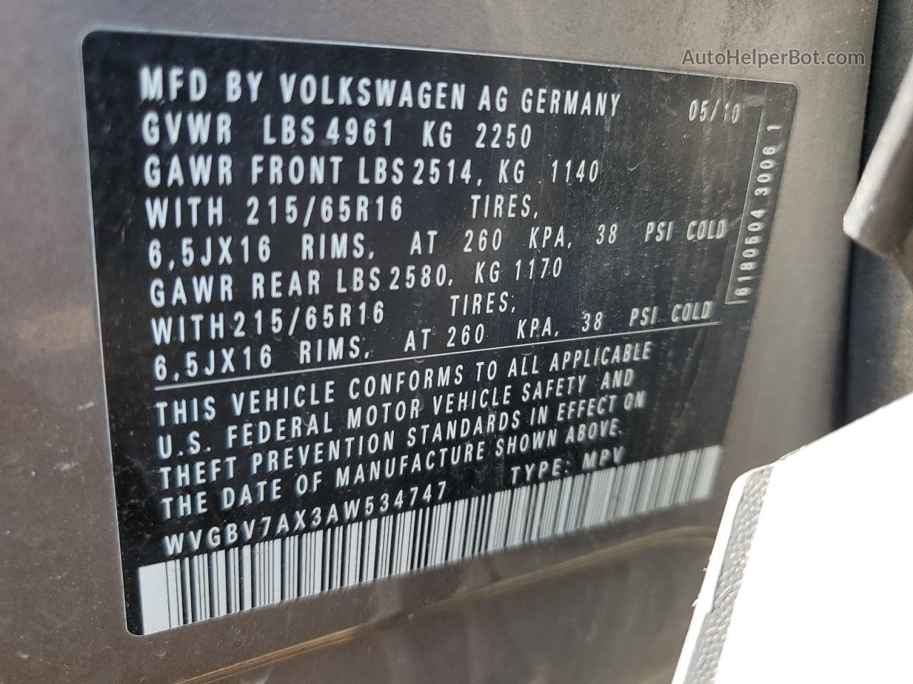 2010 Volkswagen Tiguan Se Gray vin: WVGBV7AX3AW534747