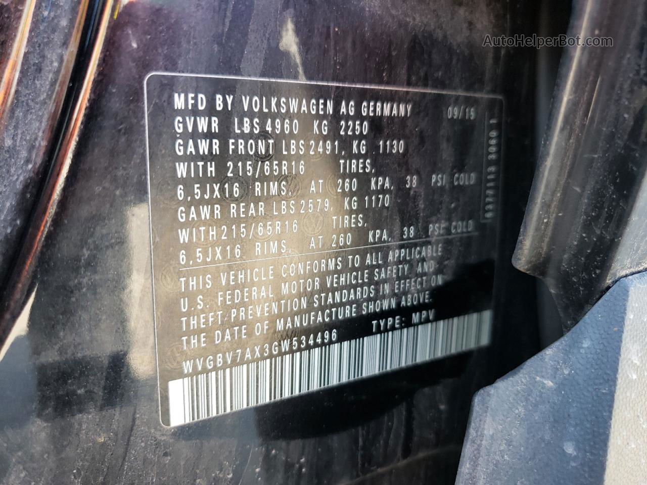 2016 Volkswagen Tiguan S Черный vin: WVGBV7AX3GW534496