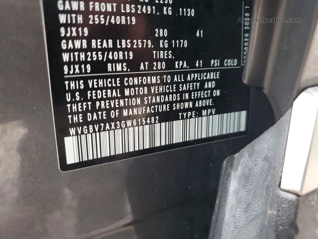 2016 Volkswagen Tiguan S Серый vin: WVGBV7AX3GW615482