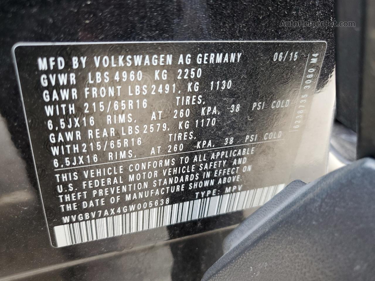 2016 Volkswagen Tiguan S Black vin: WVGBV7AX4GW005638
