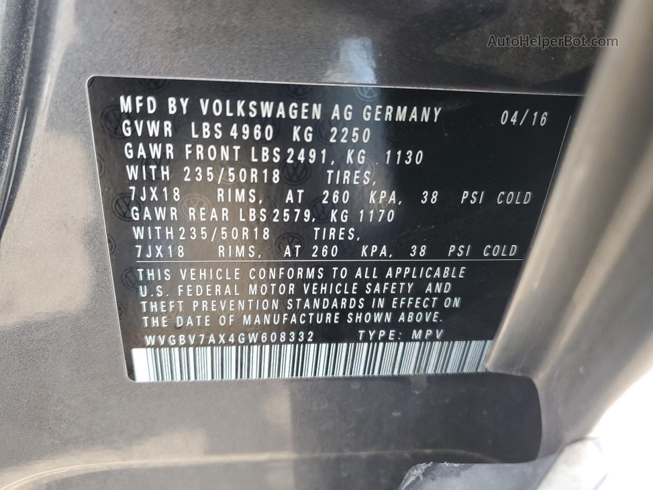 2016 Volkswagen Tiguan S Gray vin: WVGBV7AX4GW608332