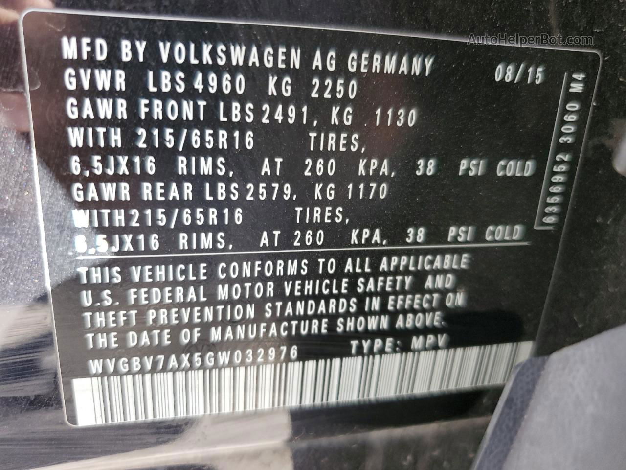 2016 Volkswagen Tiguan S Черный vin: WVGBV7AX5GW032976