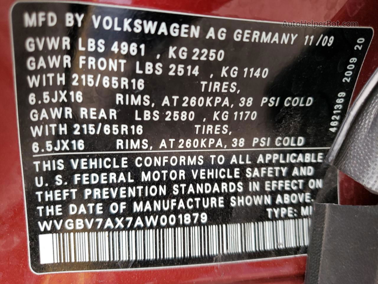 2010 Volkswagen Tiguan Se Red vin: WVGBV7AX7AW001879