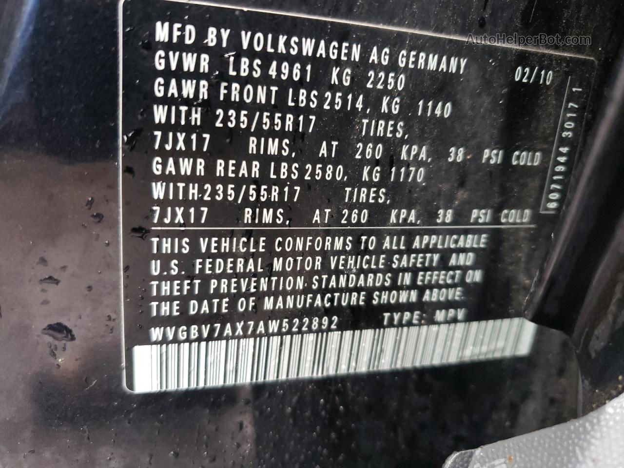 2010 Volkswagen Tiguan Se Угольный vin: WVGBV7AX7AW522892