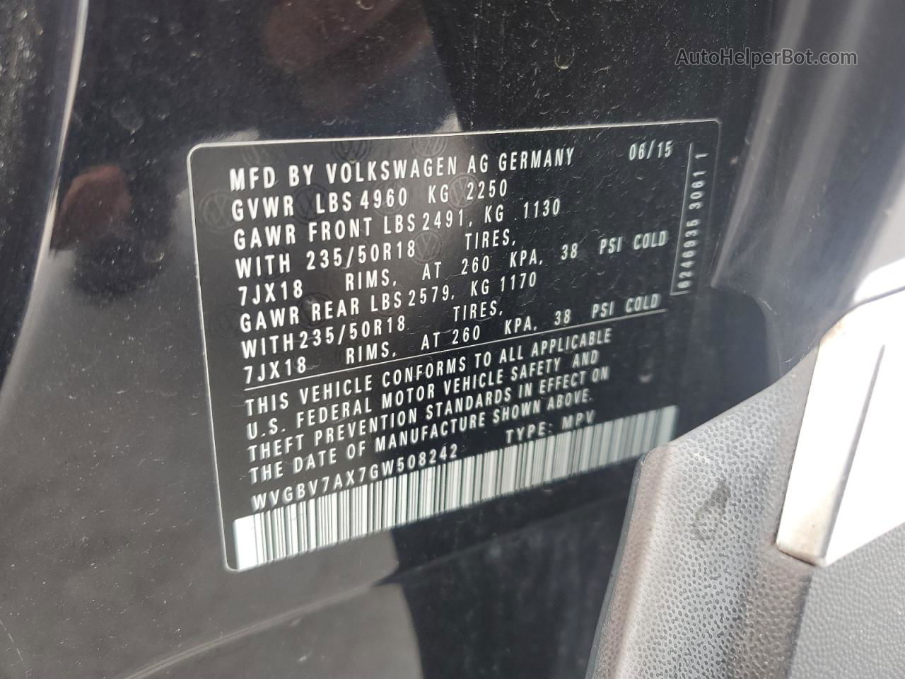 2016 Volkswagen Tiguan S Черный vin: WVGBV7AX7GW508242