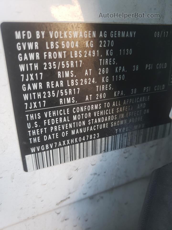 2017 Volkswagen Tiguan S Белый vin: WVGBV7AXXHK047823