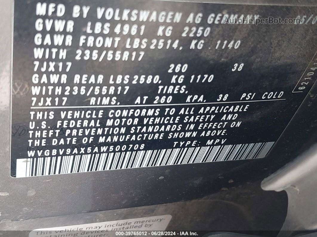 2010 Volkswagen Tiguan Se Gray vin: WVGBV9AX5AW500708