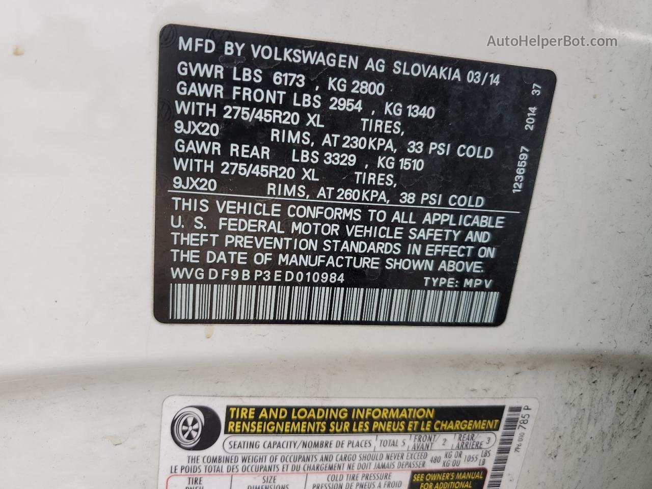 2014 Volkswagen Touareg V6 White vin: WVGDF9BP3ED010984