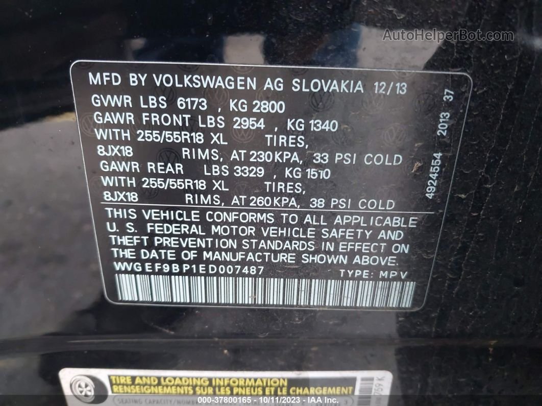 2014 Volkswagen Touareg Sport Черный vin: WVGEF9BP1ED007487