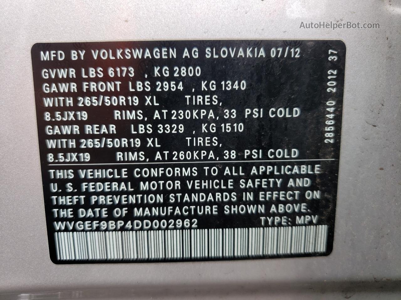 2013 Volkswagen Touareg V6 Silver vin: WVGEF9BP4DD002962