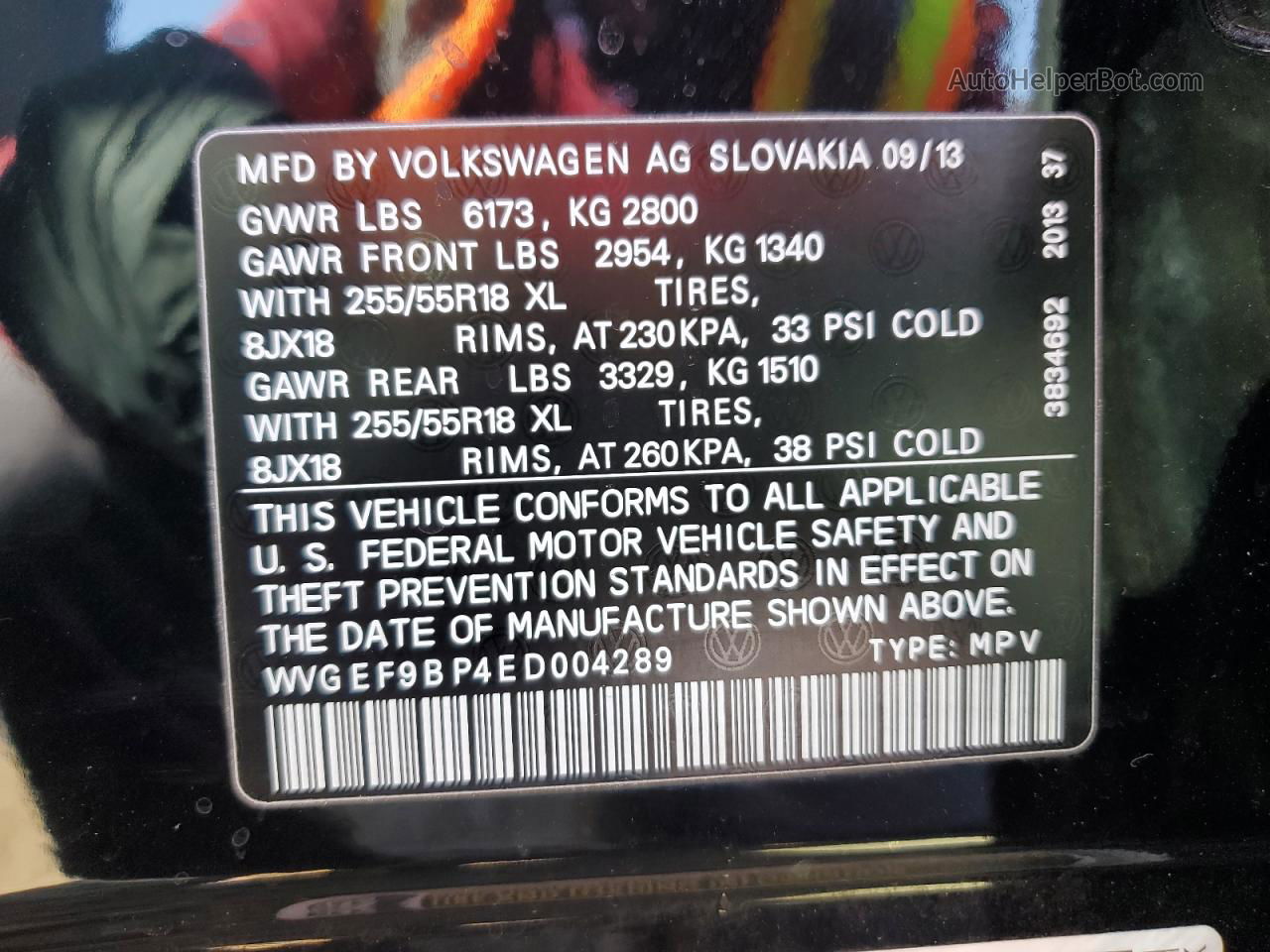 2014 Volkswagen Touareg V6 Black vin: WVGEF9BP4ED004289