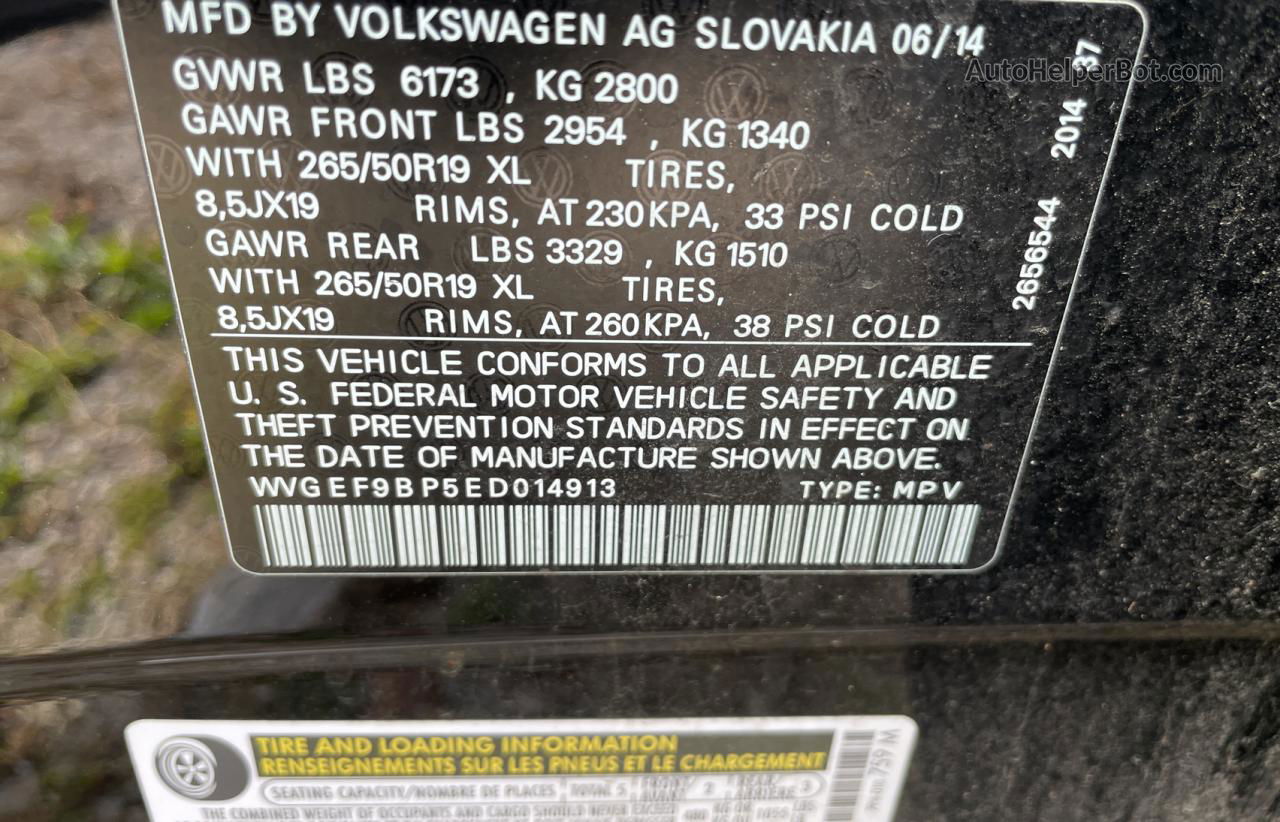 2014 Volkswagen Touareg V6 Черный vin: WVGEF9BP5ED014913