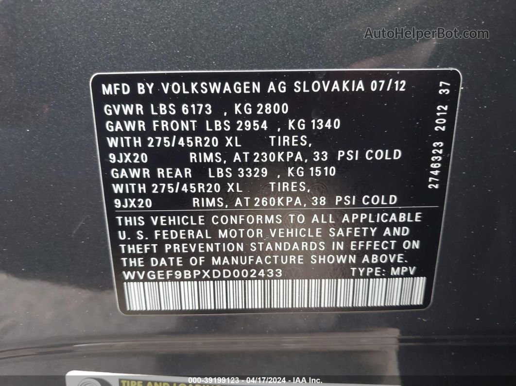2013 Volkswagen Touareg Vr6 Executive Синий vin: WVGEF9BPXDD002433