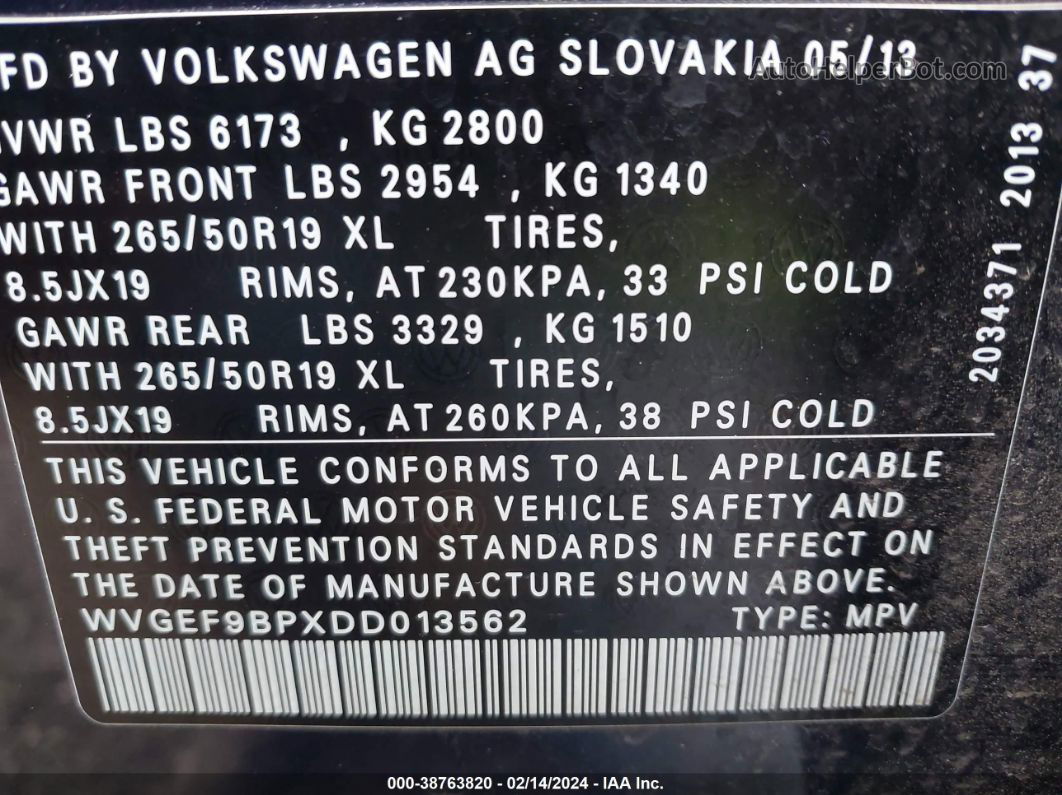 2013 Volkswagen Touareg Vr6 Lux Blue vin: WVGEF9BPXDD013562