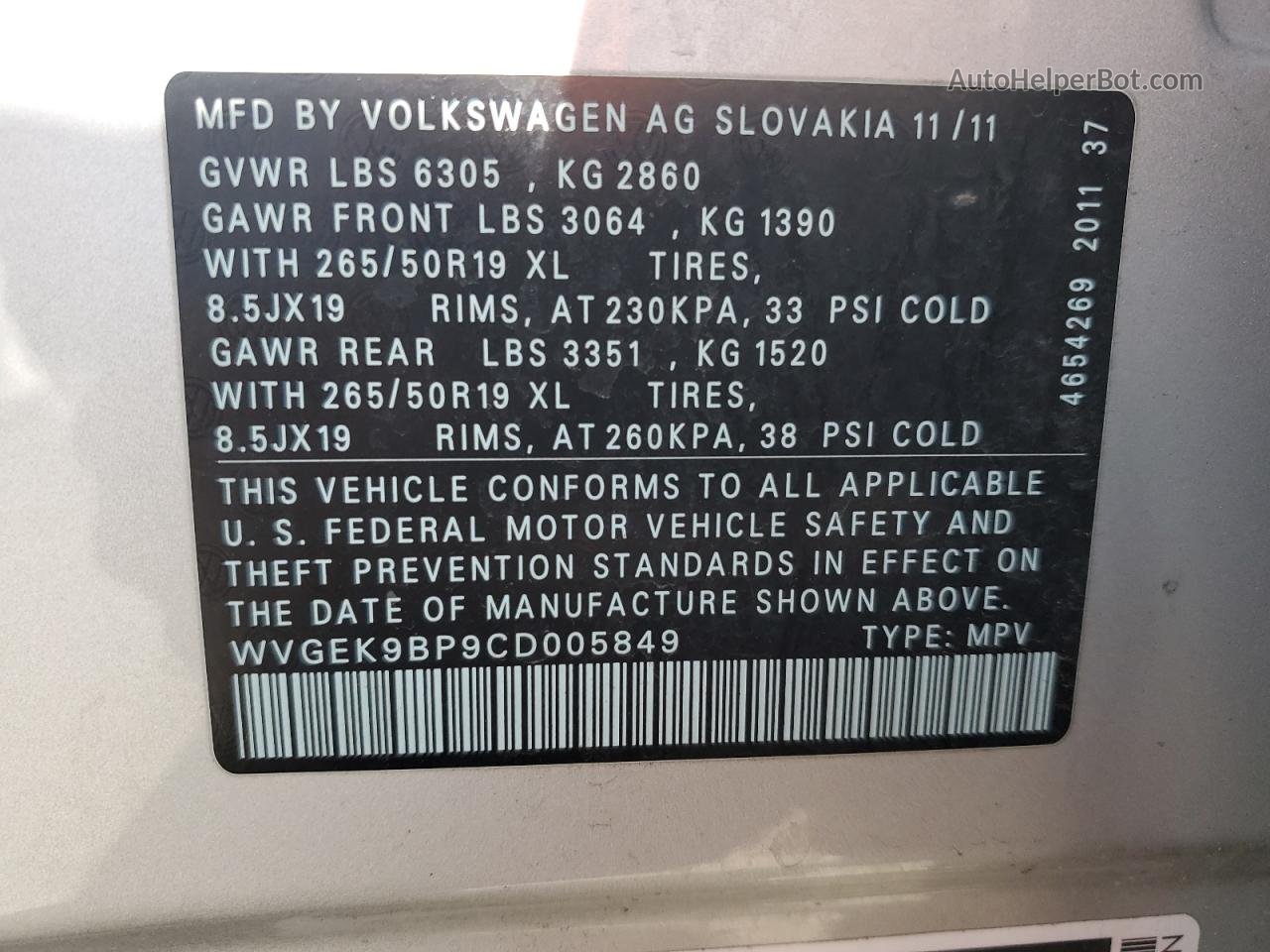 2012 Volkswagen Touareg V6 Tdi Silver vin: WVGEK9BP9CD005849