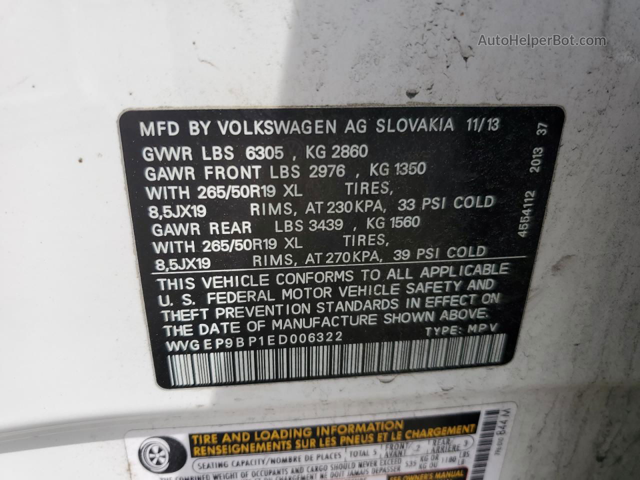 2014 Volkswagen Touareg V6 Tdi Белый vin: WVGEP9BP1ED006322