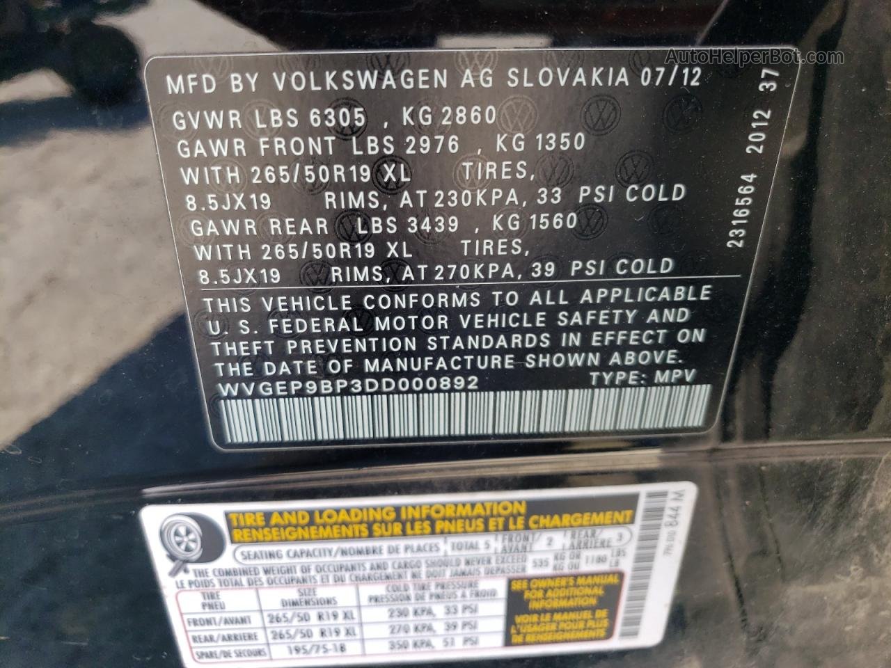 2013 Volkswagen Touareg V6 Tdi Black vin: WVGEP9BP3DD000892