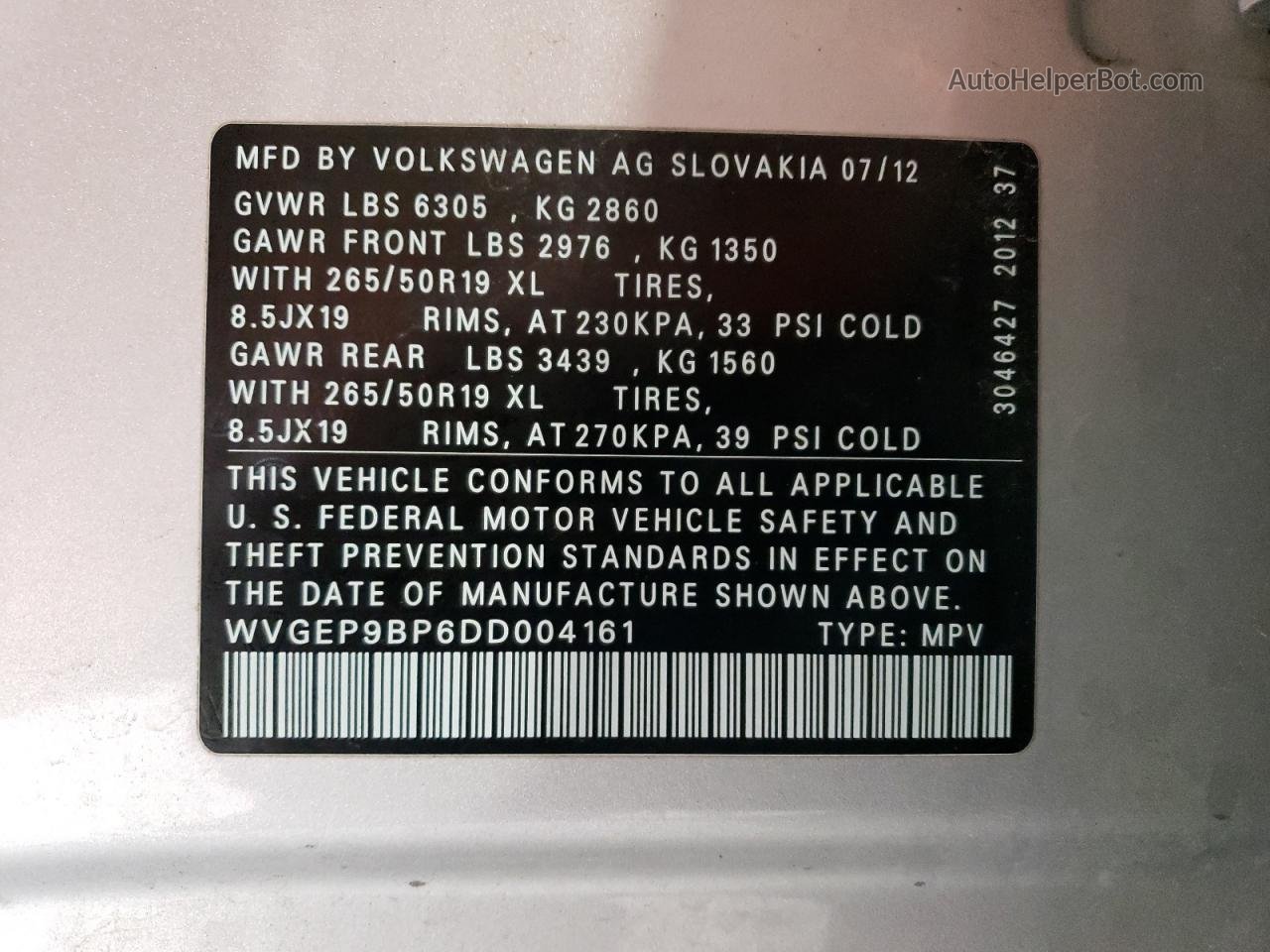 2013 Volkswagen Touareg V6 Tdi Silver vin: WVGEP9BP6DD004161