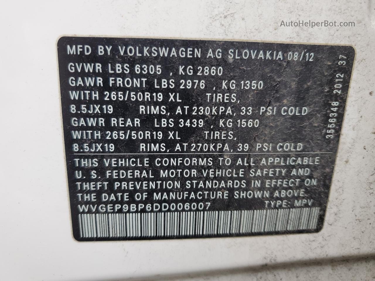 2013 Volkswagen Touareg V6 Tdi White vin: WVGEP9BP6DD006007