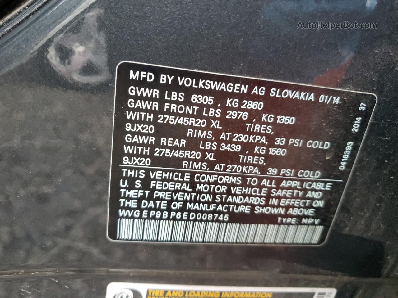 2014 Volkswagen Touareg V6 Tdi Угольный vin: WVGEP9BP6ED008745