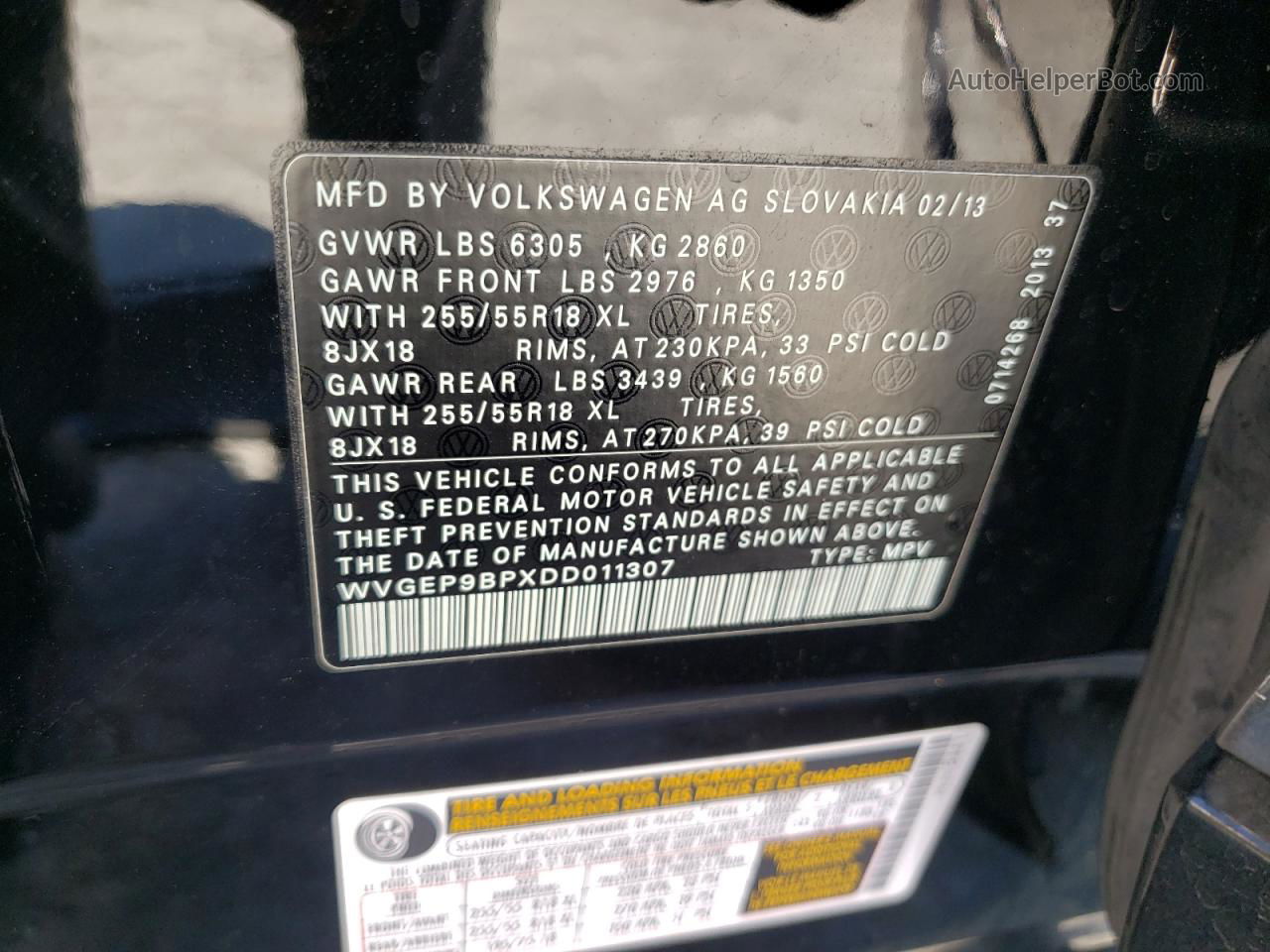 2013 Volkswagen Touareg V6 Tdi Black vin: WVGEP9BPXDD011307
