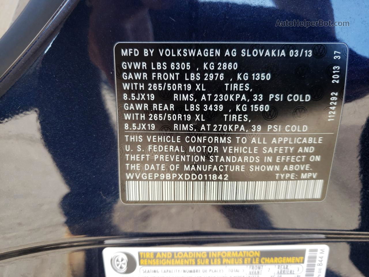 2013 Volkswagen Touareg V6 Tdi Синий vin: WVGEP9BPXDD011842