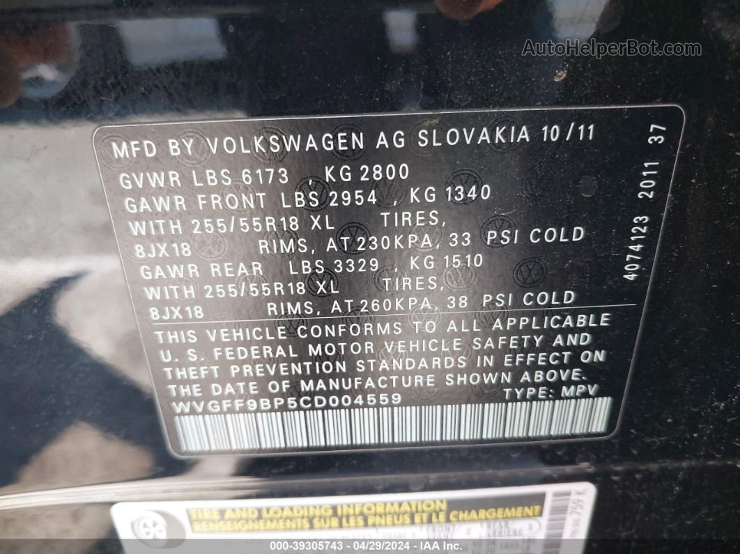 2012 Volkswagen Touareg Vr6 Sport Черный vin: WVGFF9BP5CD004559