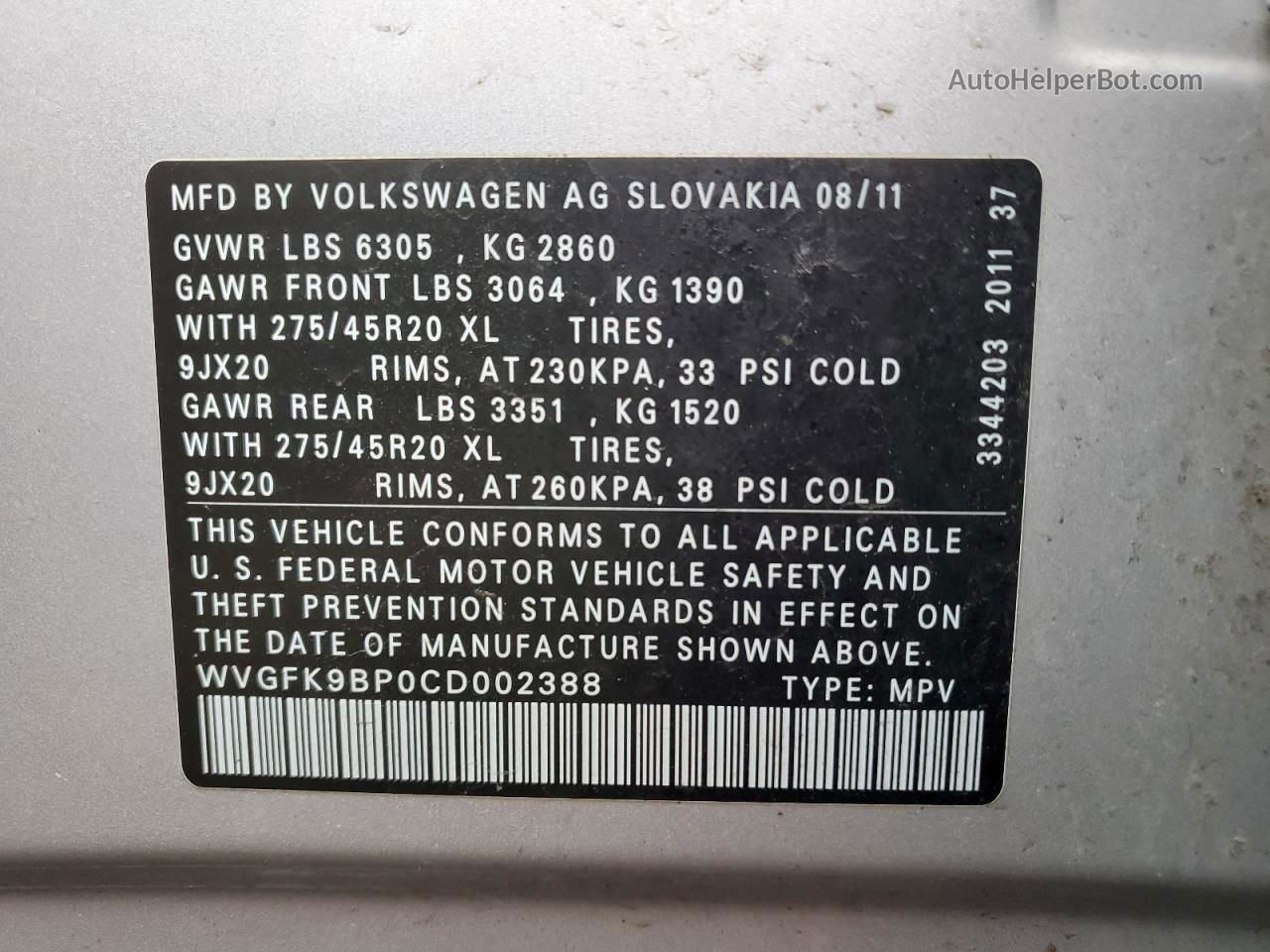 2012 Volkswagen Touareg V6 Tdi Silver vin: WVGFK9BP0CD002388