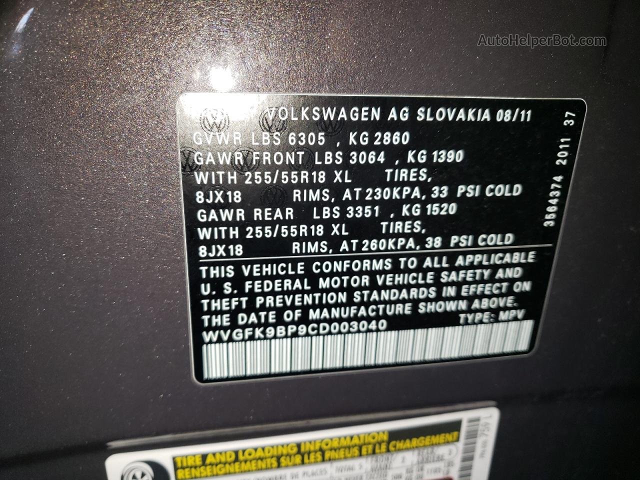 2012 Volkswagen Touareg V6 Tdi Gray vin: WVGFK9BP9CD003040