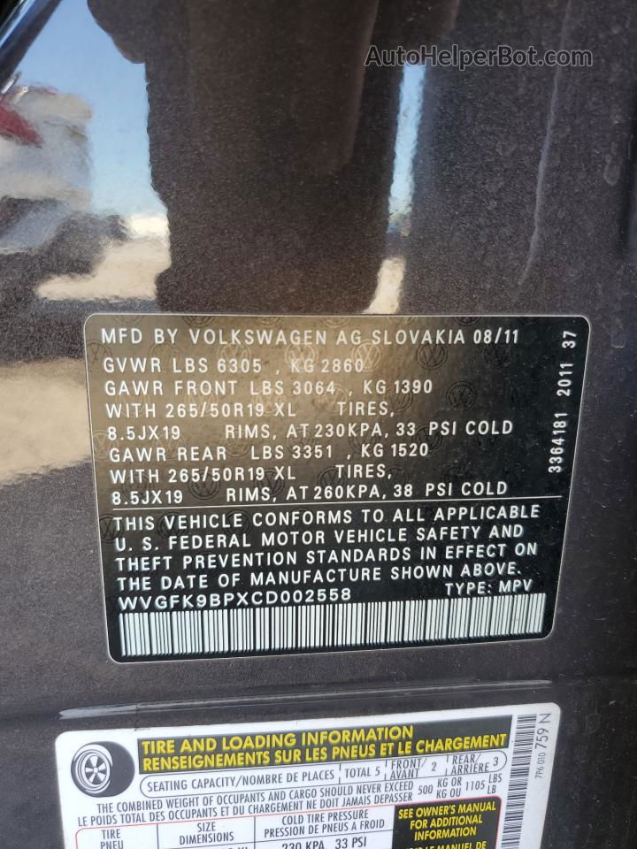 2012 Volkswagen Touareg V6 Tdi Gray vin: WVGFK9BPXCD002558