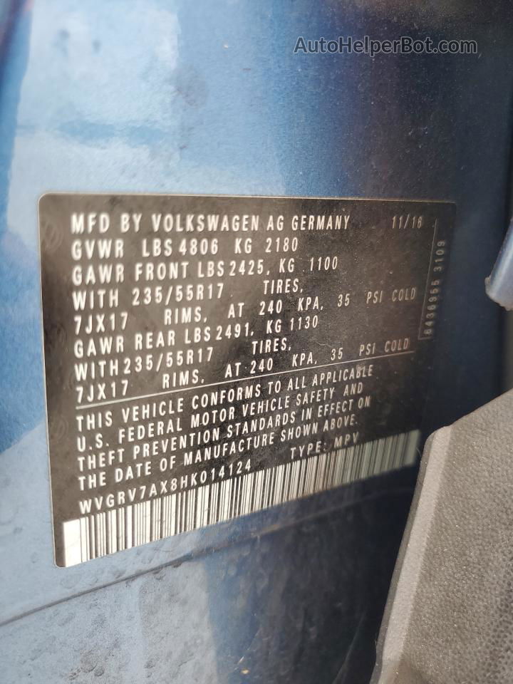 2017 Volkswagen Tiguan Wolfsburg Blue vin: WVGRV7AX8HK014124