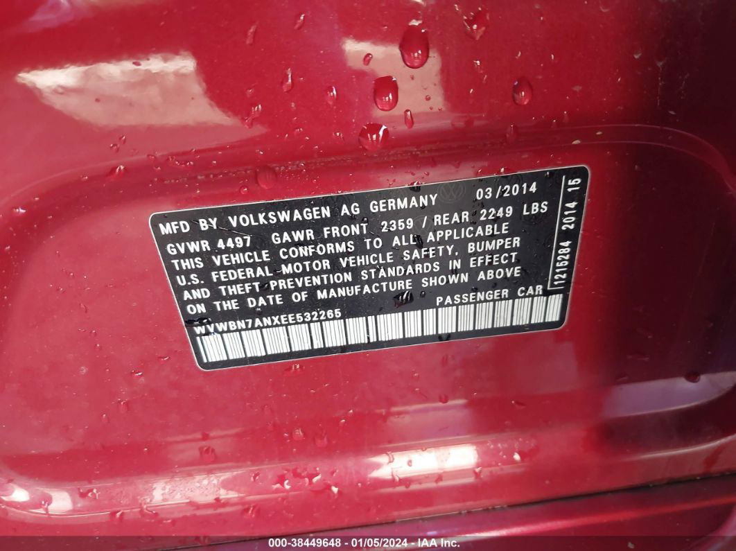 2014 Volkswagen Cc 2.0t Sport Red vin: WVWBN7ANXEE532265