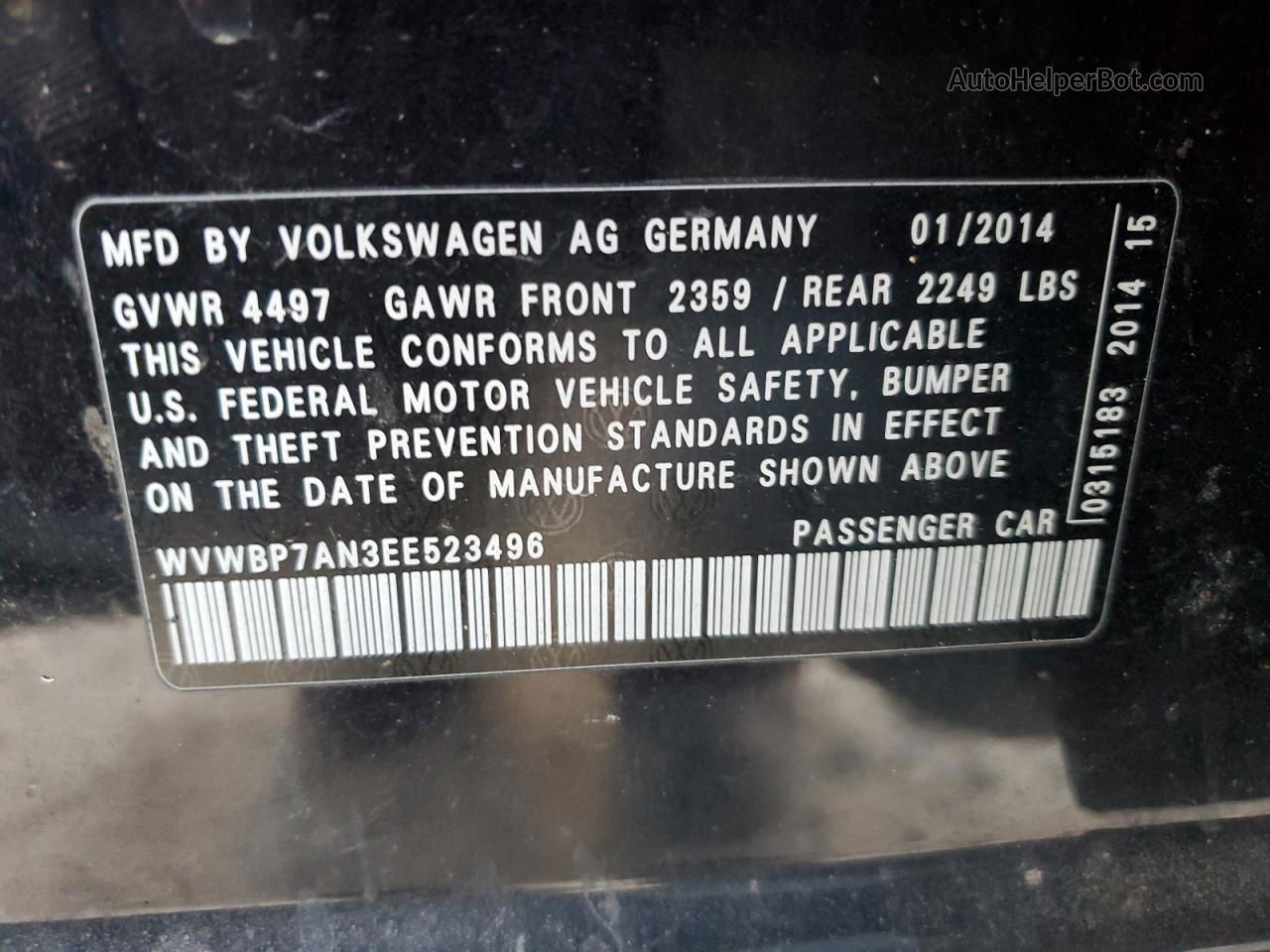 2014 Volkswagen Cc Sport Black vin: WVWBP7AN3EE523496