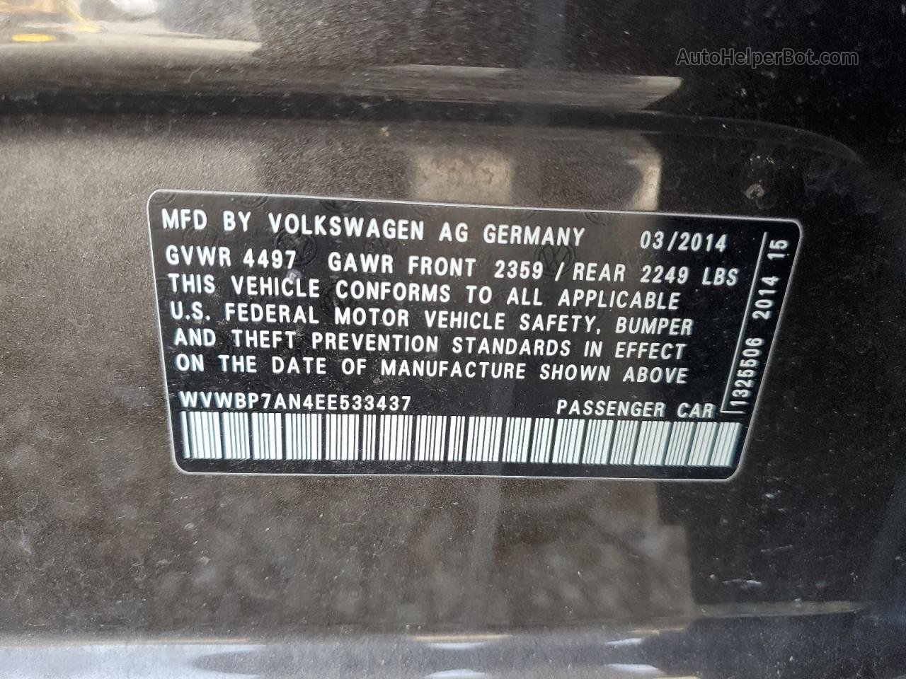 2014 Volkswagen Cc Sport Серый vin: WVWBP7AN4EE533437