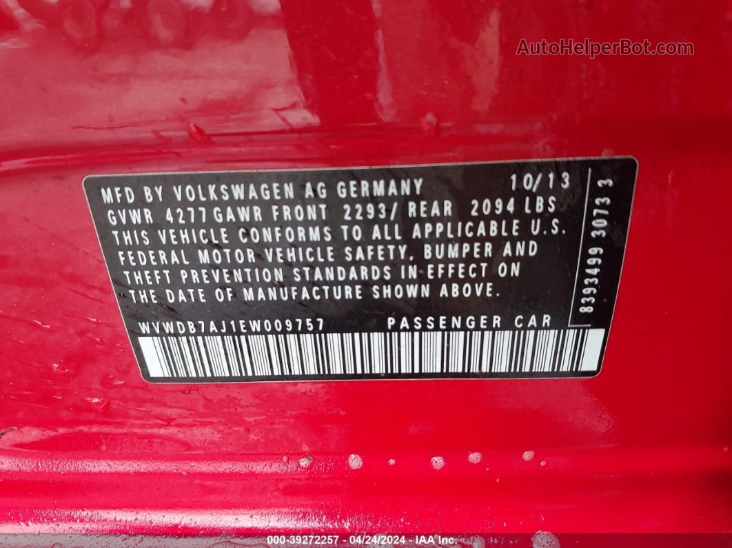 2014 Volkswagen Golf 2.5l Красный vin: WVWDB7AJ1EW009757
