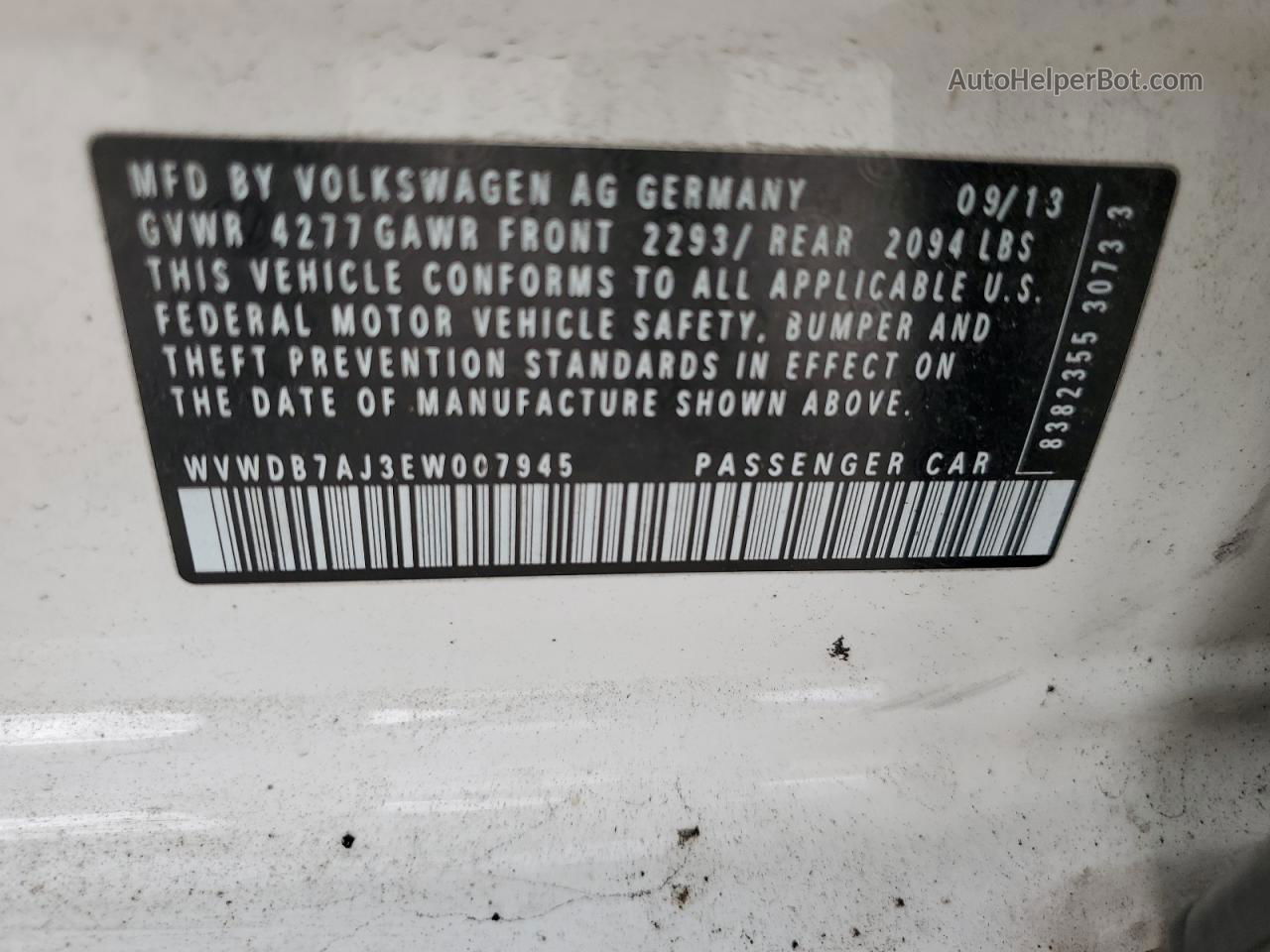 2014 Volkswagen Golf  Белый vin: WVWDB7AJ3EW007945
