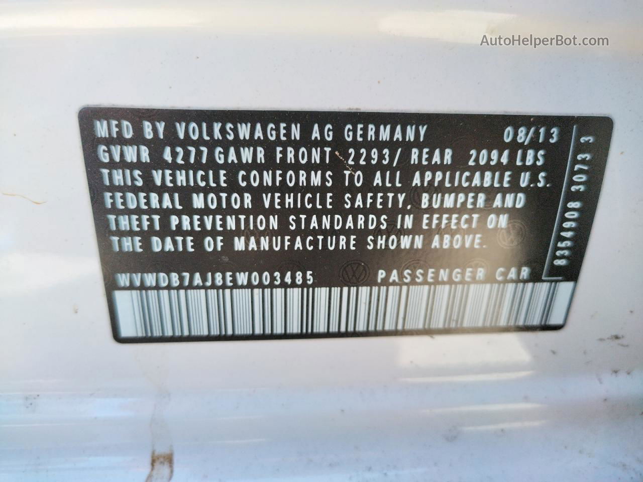 2014 Volkswagen Golf  White vin: WVWDB7AJ8EW003485