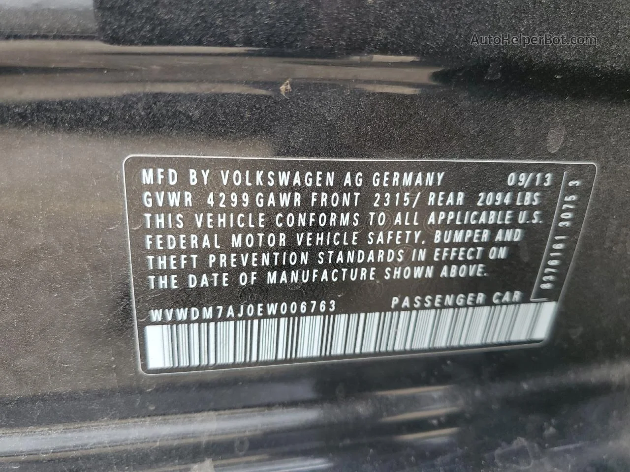 2014 Volkswagen Golf  Черный vin: WVWDM7AJ0EW006763