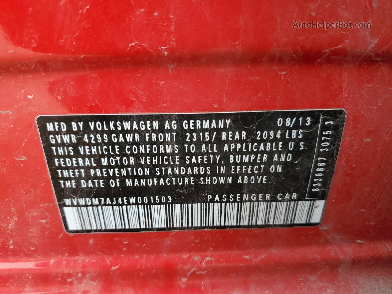 2014 Volkswagen Golf  Red vin: WVWDM7AJ4EW001503