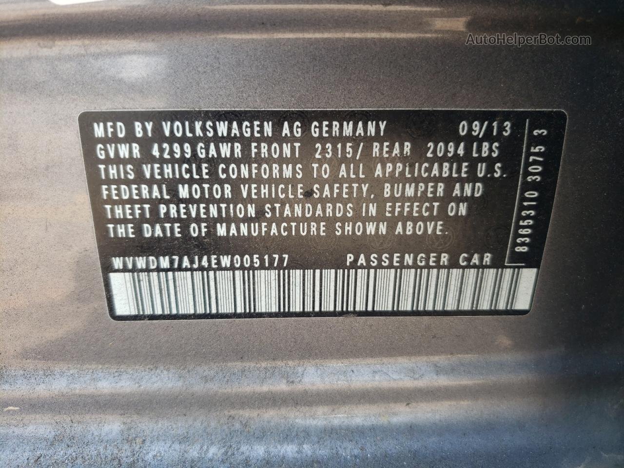 2014 Volkswagen Golf  Gray vin: WVWDM7AJ4EW005177