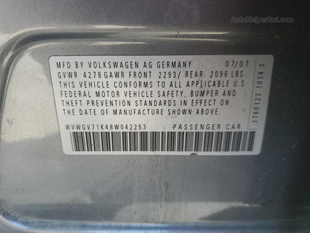 2008 Volkswagen Gti  Gray vin: WVWGV71K48W042253
