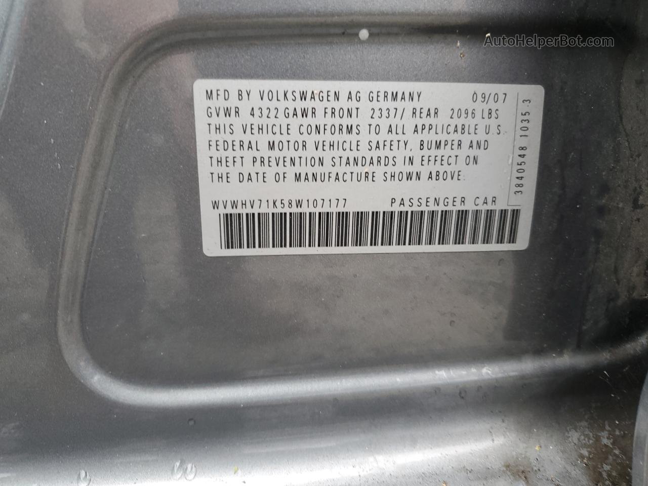 2008 Volkswagen Gti  Gray vin: WVWHV71K58W107177